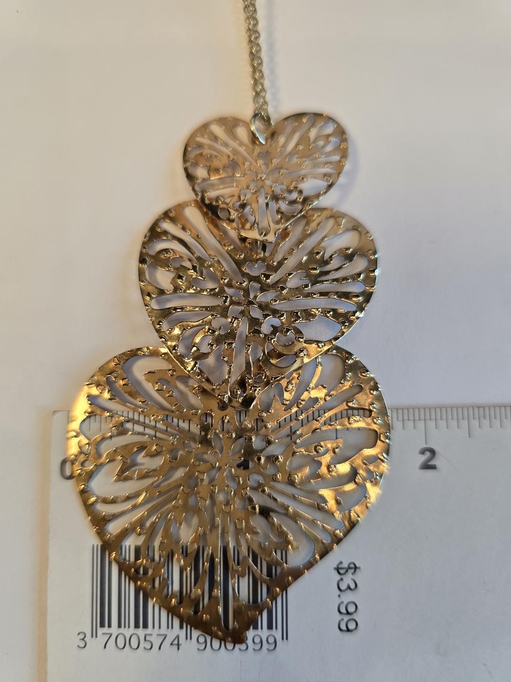 STERLING VERMEIL Gold Filigree Triple-Heart Pendant Necklace - Women Jewelry - Picture 6 of 15